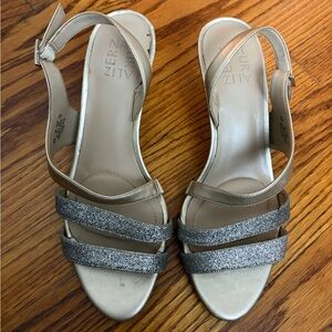 Naturalizer Women's Silver and Tan/Gold Sparkly Strappy Heels